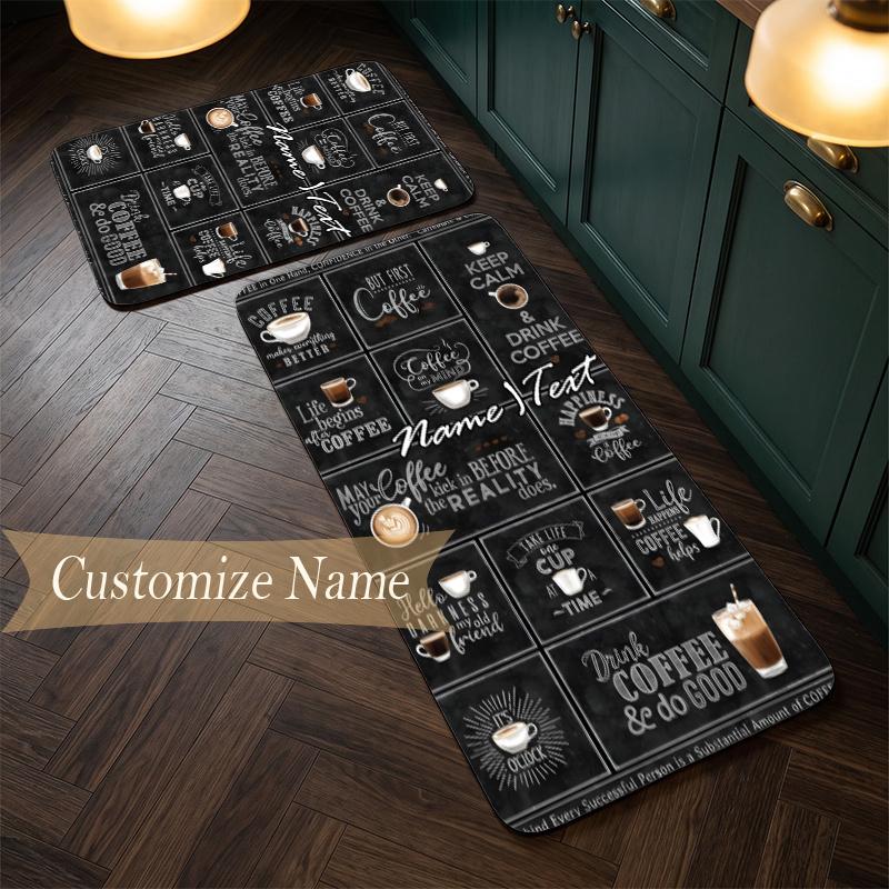 Cozy Coffee (19) Customize Name Flannel Kitchen Mat Soft Non-Slip Kitchen Floor Runner Rug for Home Kitchen Decor