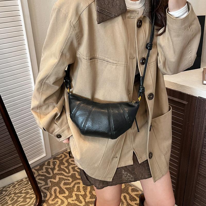 Faux Leather Moon Shape Shoulder Bag for Women Fashionable Crossbody Bag with Knotted Handle Design