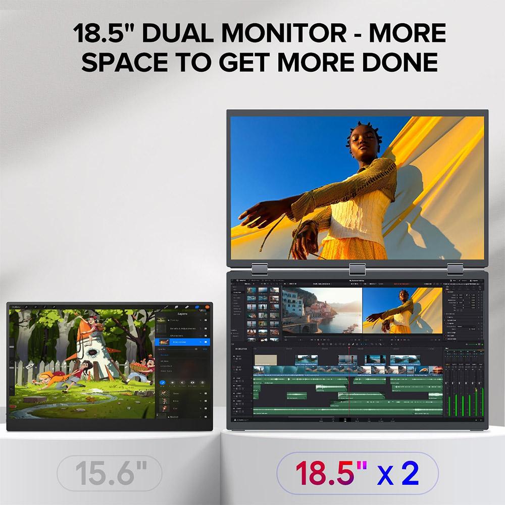 UPERFECT Delta Max 18.5-inch Dual Screen Portable Monitor, 1920*1080 IPS Screen, 100Hz Refresh Rate, 100% sRGB, Built-in Speaker, Driver Free
