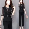 Summer Korean Style Suit for Women, Fashionable Large Size Slim Mesh Suit for Women, Two-piece Suit