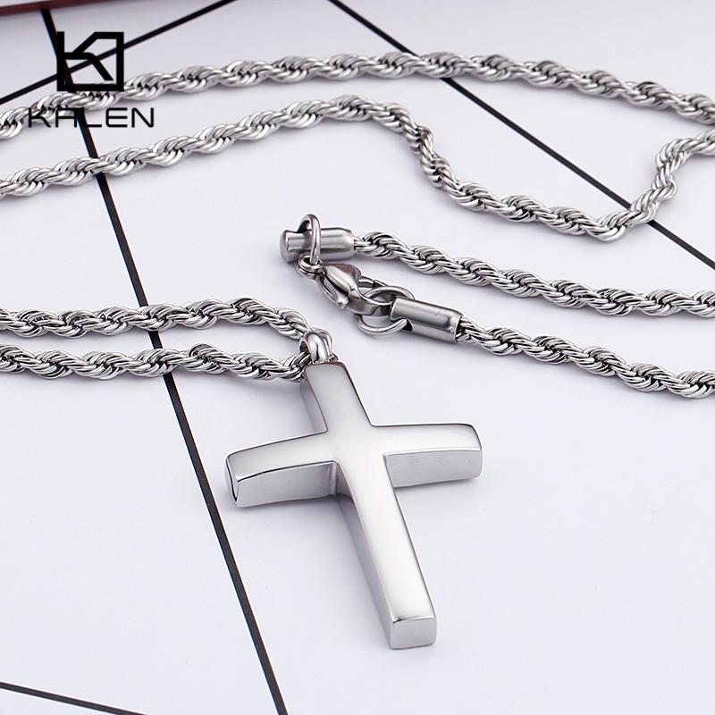 New Fashion Cross Chain For Men High Polished 60cm Stainless Steel Gold Color Cross Jewelry Necklace Male Cheap Jewelry