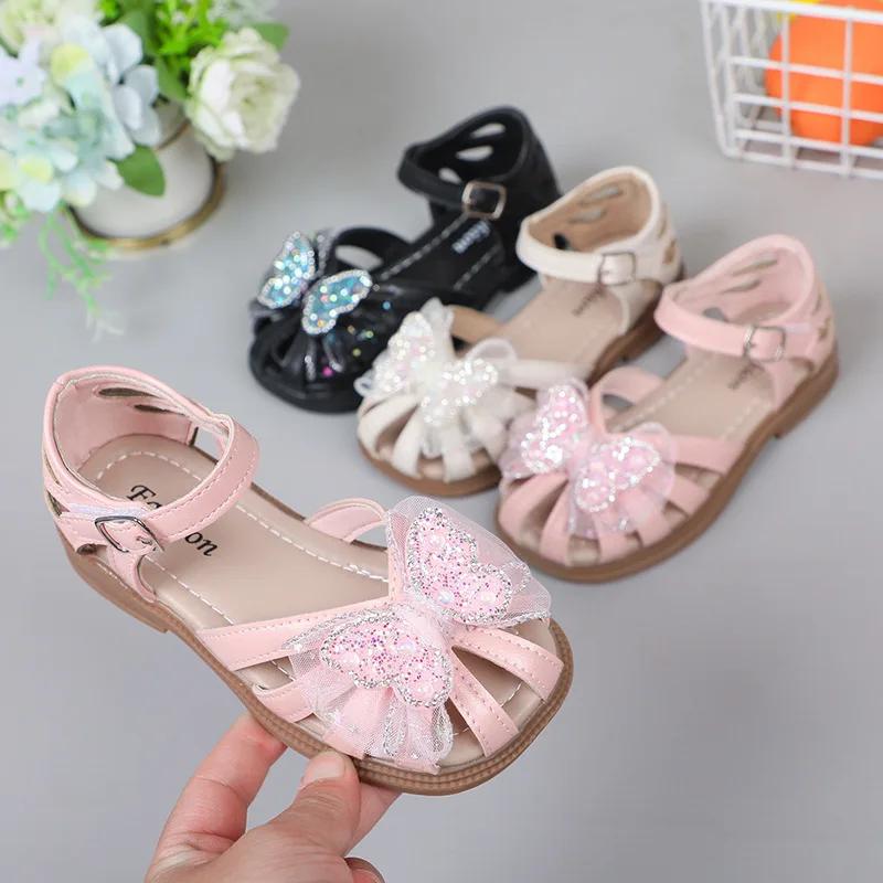 Mädchen Sommer Strandschuhe Prinzessin Sandalen Cut-outs Kindersandalen Kristall Schmetterling mit Spitze Süß Weich Atmungsaktiv Anti-Kick Niedlich