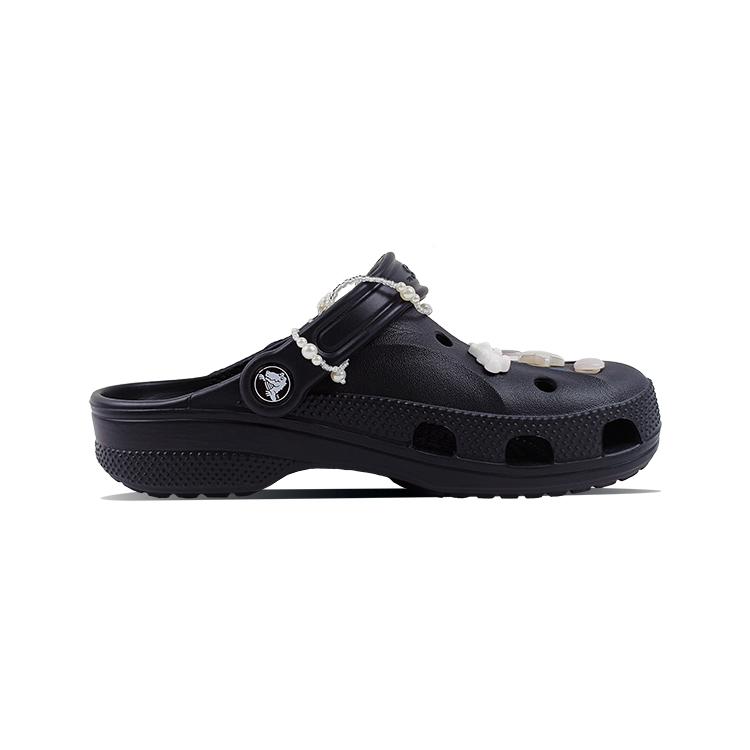 Crocs Baya Crush Clog EVA Shine Beya Beach Hand-Painted Sweet Pearl Niche Versatile Campus Style Hole Shoes Unisex Black