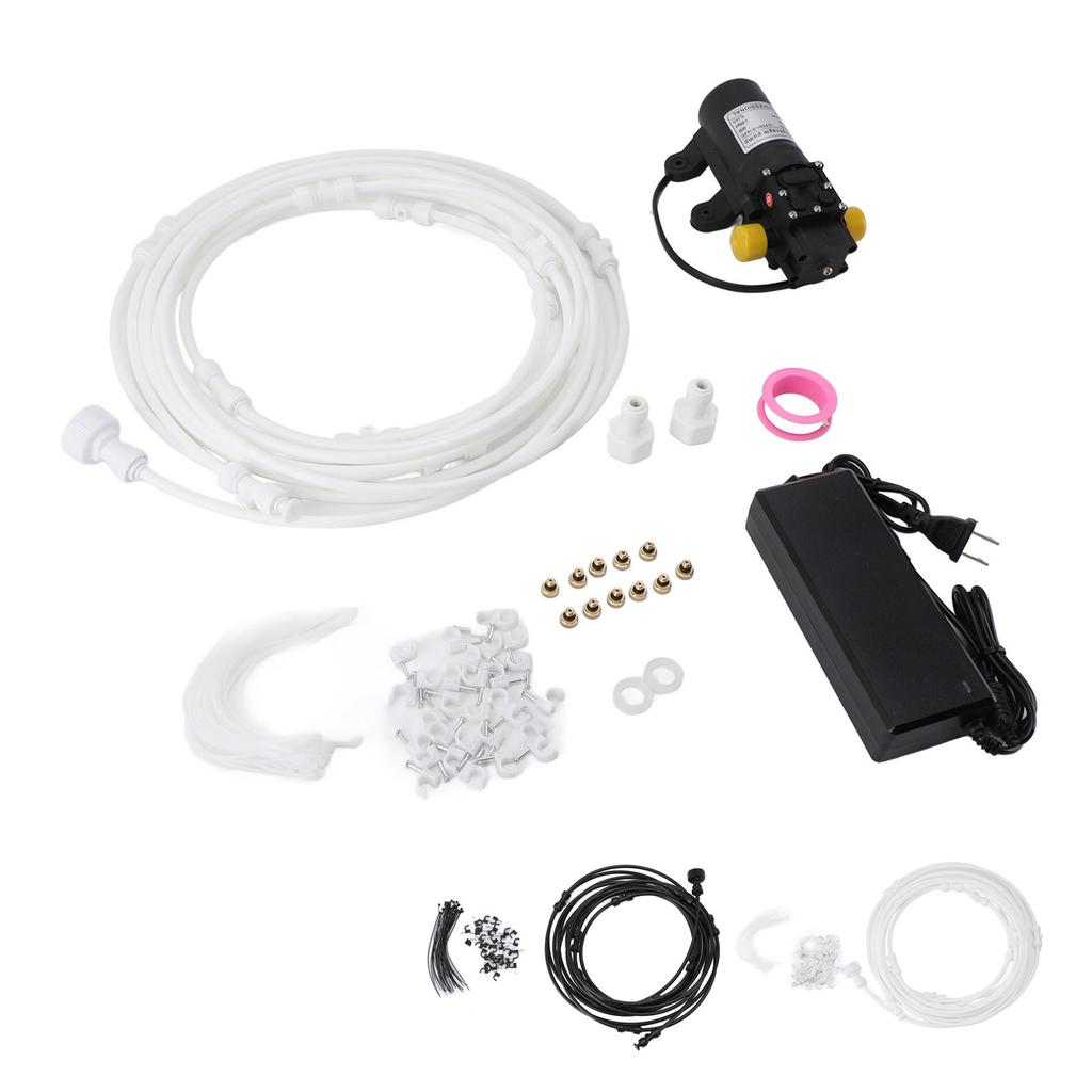 Outdoor Misting System Efficient with 29.5ft Pump Filter Nozzles Power Supply Garden Mist Hose Kit f