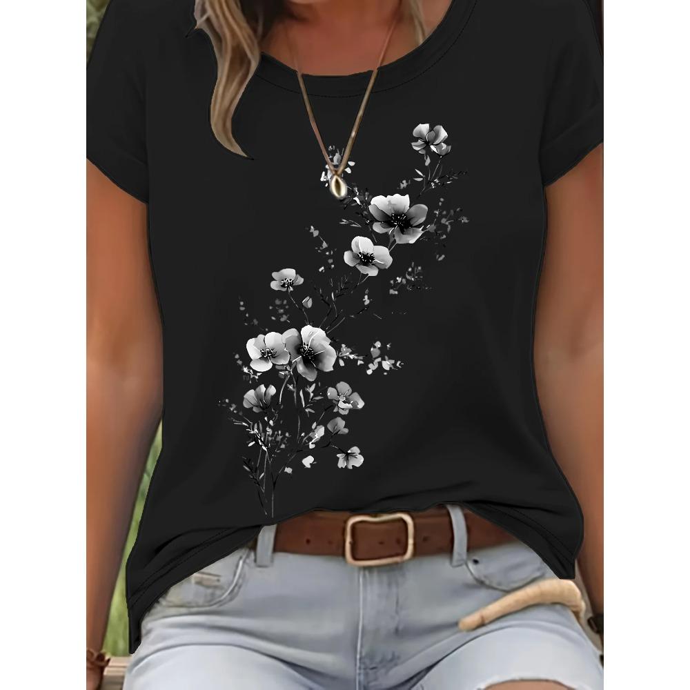 T-shirt da Donna con Ramo Floreale Viola - Grafica Delicata di Fiori ad Acquerello, Top Casual Viola Chiaro
