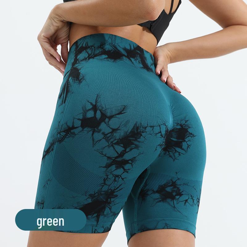 Women's Tie-Dye High Waist Peach Yoga Shorts - Hip Lifting Sport Running Fitness Pants