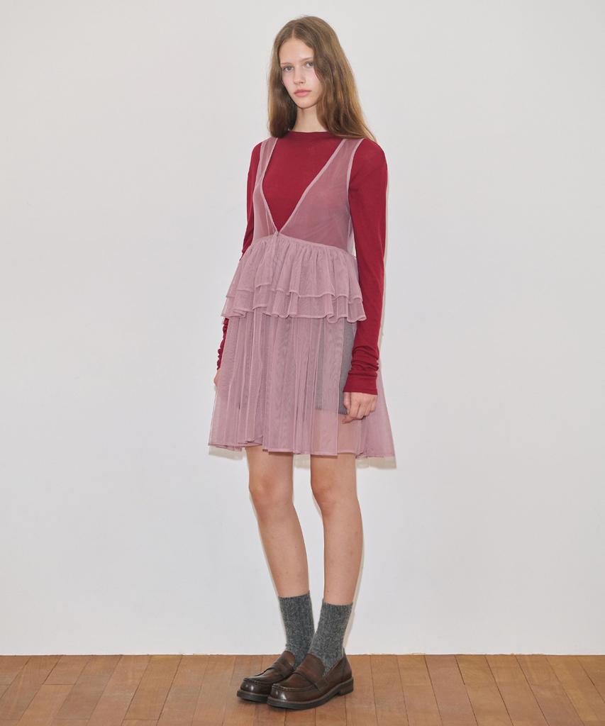 Sinun Tulle Midi Dress (Greyish Pink)