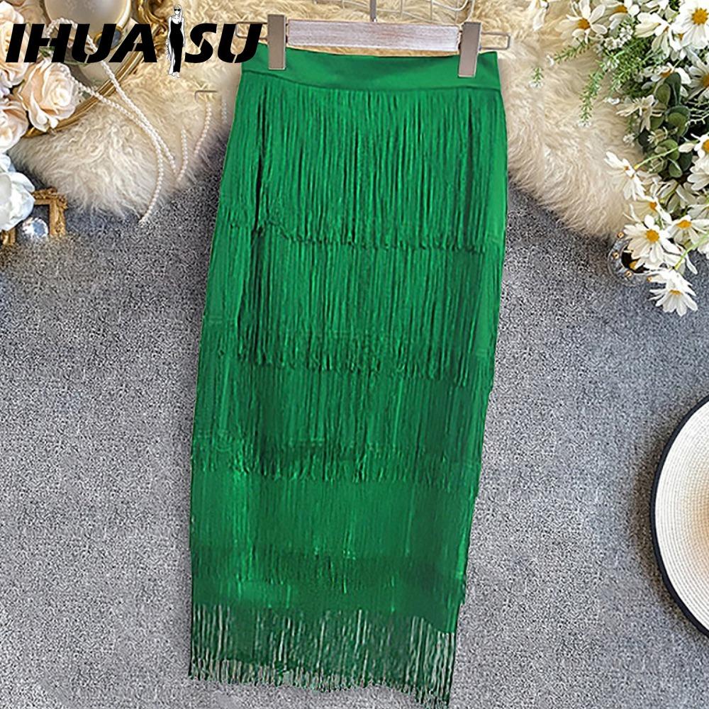 IHUASU Falda de Moda Casual para Mujer con Estampado de Color Sólido para Verano Primavera