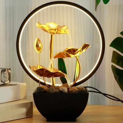 Fuente de agua corriente decorativa Fuente de mesa Anillo de luces LED que circula el agua Meditación Fortuna Manualidad para el hogar Oficina