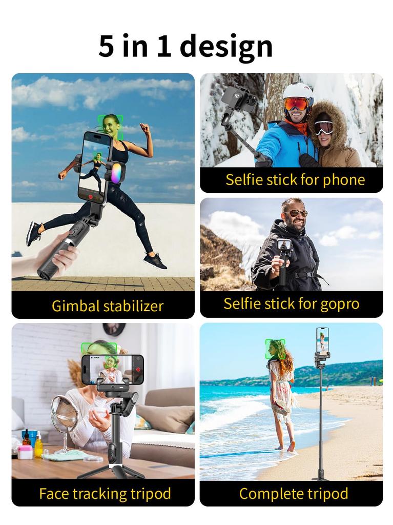 AOCHUAN M1 Pro Smartphone Gimbal Stabilizer 4-in-1 AI Face Tracking 360 Rotation Selfie Stick Tripod Wireless Remote Phone Vlog
