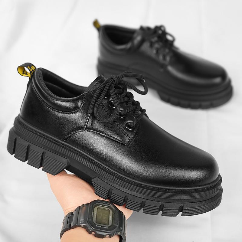 Men's Black Lace-Up Leather Shoes: Casual, Formal, Height-Boosting, Round Toe