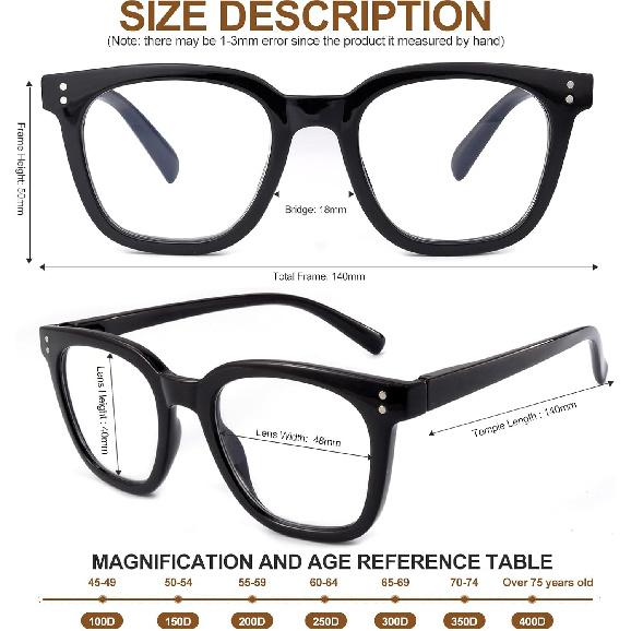 3 Pack Reading Glasses for Women Men, Square Blue Light Blocking Reading Glasses with Spring Hinge Anti Eyestrain Eyeglasses, Computer Readers with
