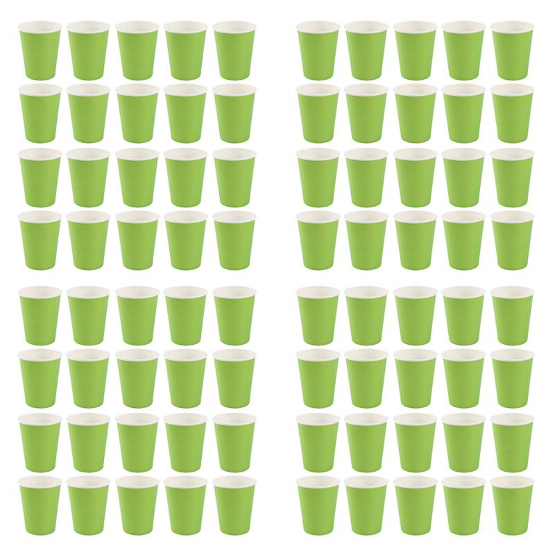 

SHGO-80 Paper Cups (9Oz) - Plain Solid Colours Birthday Party Tableware Catering(Green) зелёный