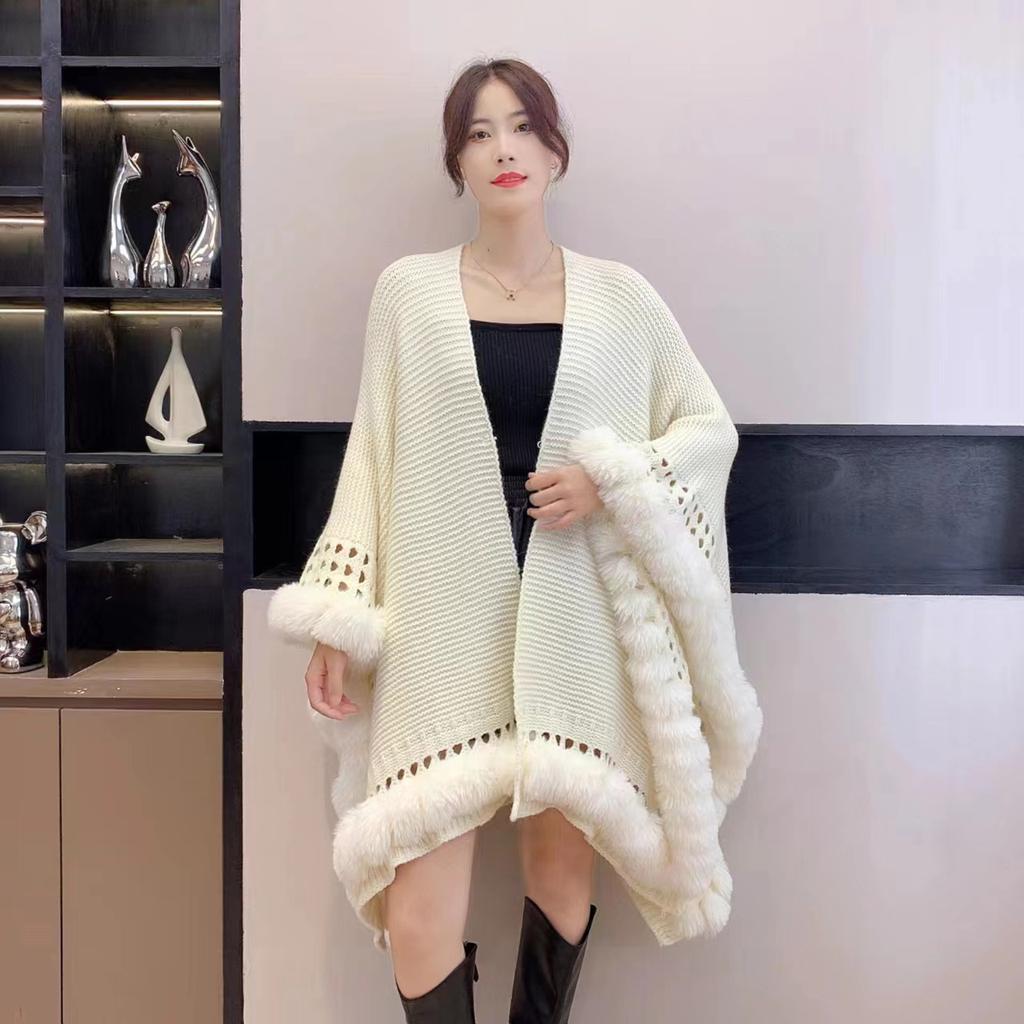 Soft Solid Color Knitted Cape Shawl Super Fairy Sweater Jacket Cape Ethnic Style Female Warmth