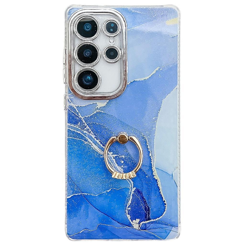 For Samsung Galaxy S25 Ultra Case with Kickstand IMD Marble Pattern Electroplated Phone Cover