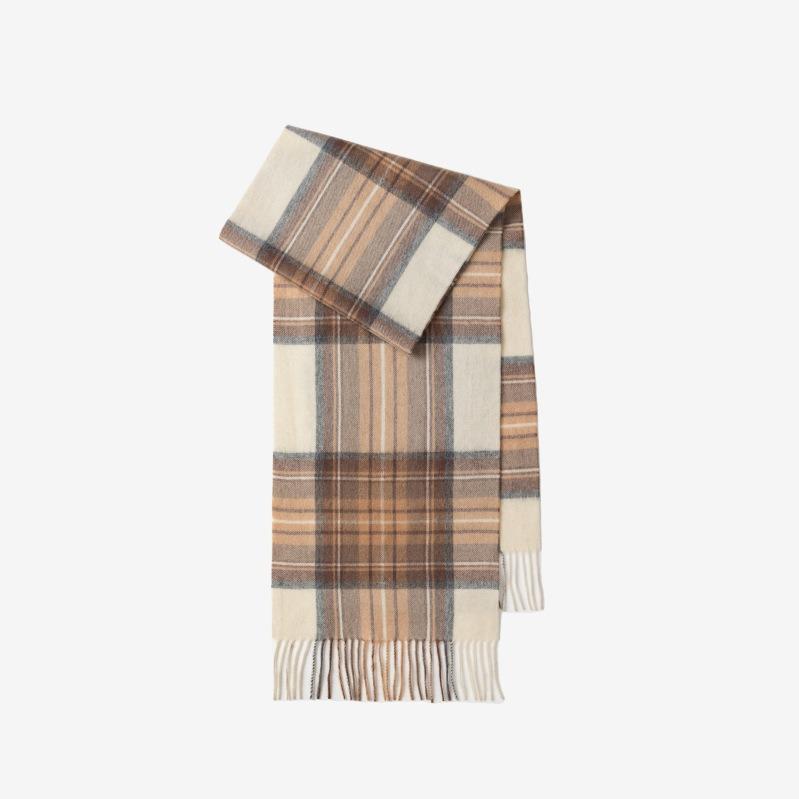 Bufanda de lana 100 % de estilo británico para mujer, otoño e invierno, con tacto de alta gama, versátil chal grueso con borlas a cuadros para hombre.