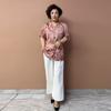 Summer Women's Floral Silk Shirt  Loose V-neck Plus-size Blouse