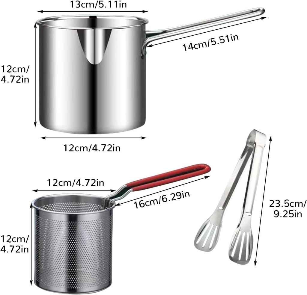 304 Stainless Steel Deep Fryer Pot with Basket All in One Kit Includes Strainer Tongs Lid Anti Slip Base Anti Scalding Silicone Handle for Home