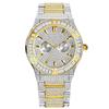 MISSFOX Mens Quartz Watch Bling Full Round Dial Waterproof 30M Classic Gold Plated Hip Hop Style