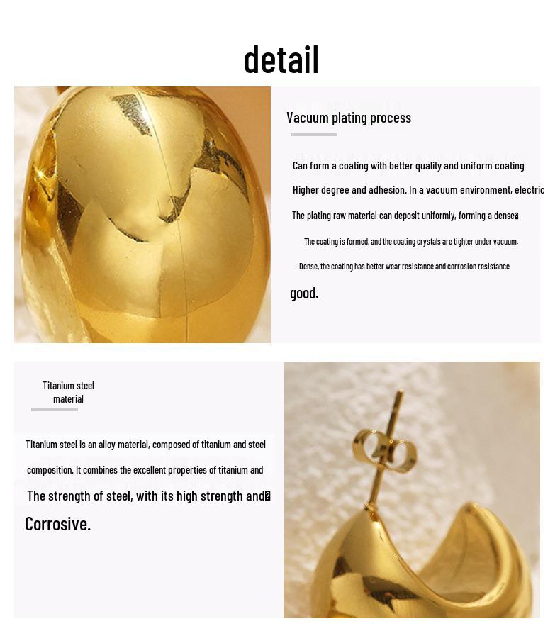 Chic Retro Gold C-Shaped Titanium Stud Earrings - European & American Style