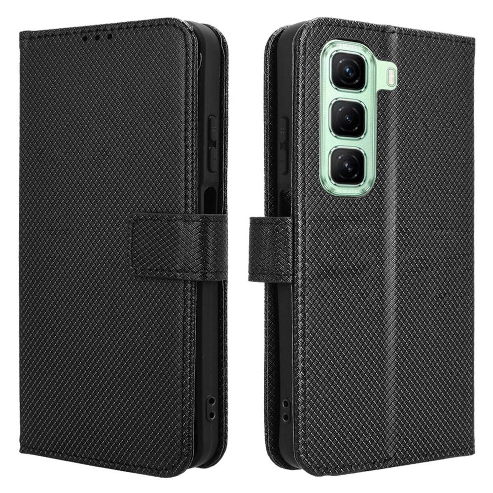 

For Infinix Hot 50 4G Case PU Leather Diamond Texture Wallet Phone Cover Black