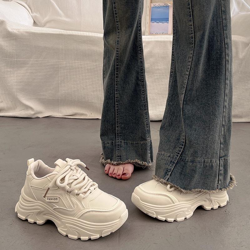 

Platform dad shoes women s spring and autumn new leather waterproof sports and leisure shoes 35 белый