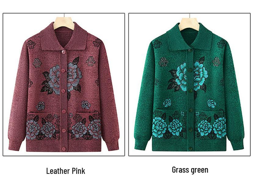 Cardigan lavorato a maglia primaverile-autunnale della nonna per donne di mezza età e anziane