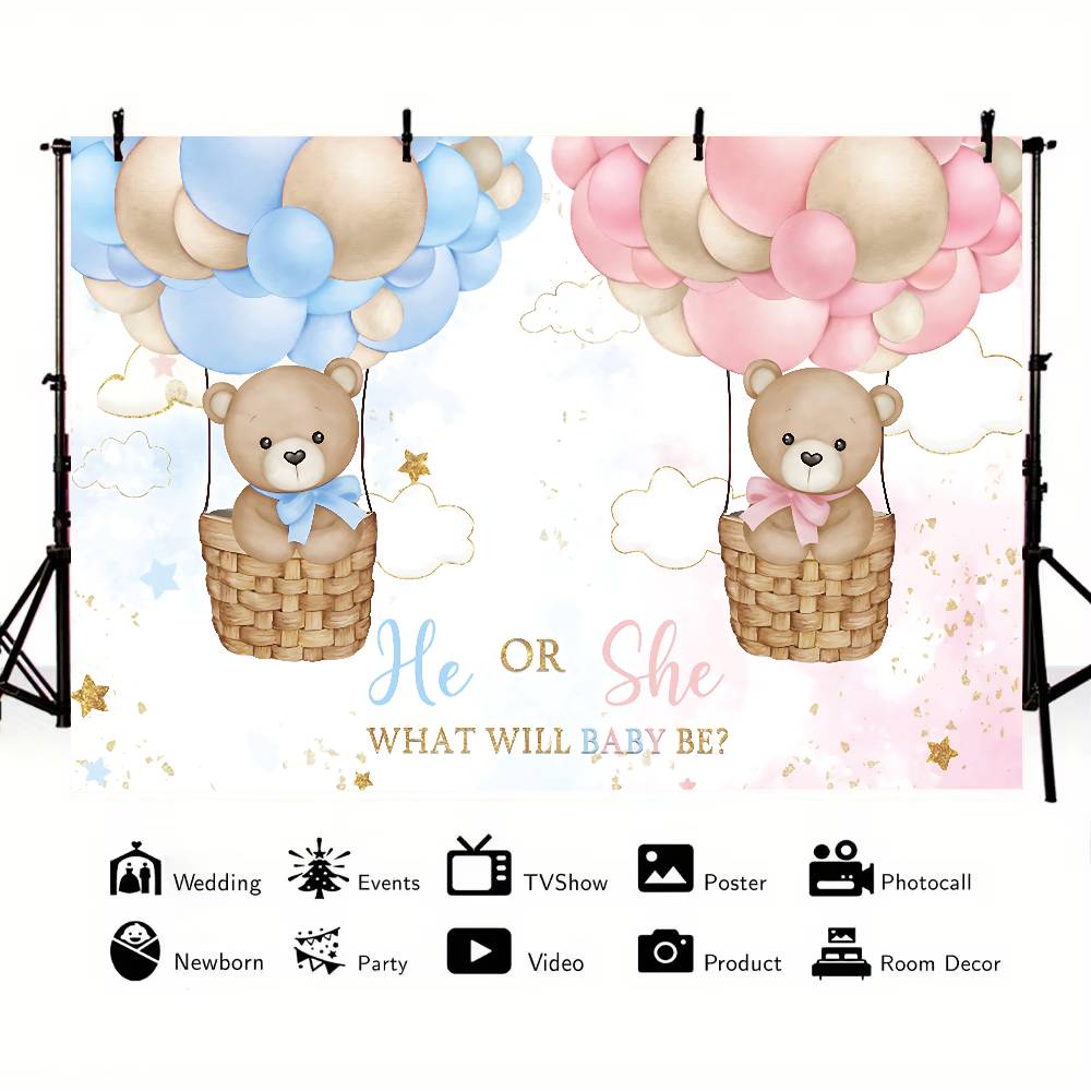 Aby Bear Hot Air Balloon Baby Shower Background Photography Castle Wizard Platform Decoration Gifts Props Poster