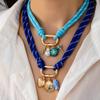 Bohemia Cord Choker Necklace with Starfish, Seahorse & Fish Pendants Summer Ocean Beach Vacation Party Jewelry Gift for Women