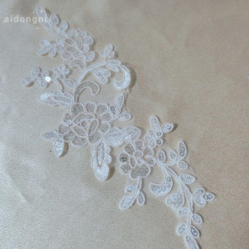 

Gold Car Bone Embroidery Pair Of Flowers Wedding Dress Accessories Lace Applique Diy Handmade Jewelry Accessories Lace Applique, Flower Piece pair of beige sequins
