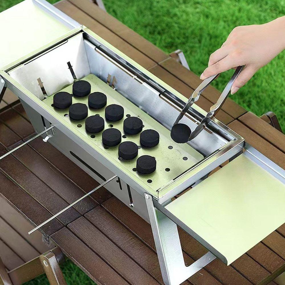 Portable Stainless Steel Folding Barbecue Stove Adjustable Heat Setting Rust-proof Grill Rack Extendable Barbecue Grill Camping