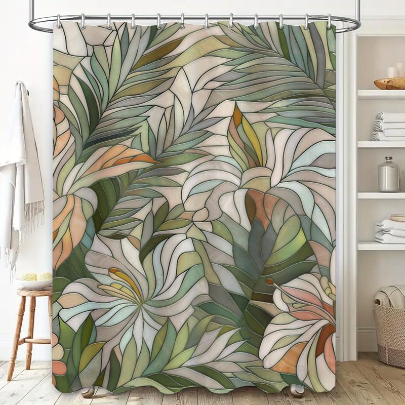 Artistic Floral Shower Curtain Greenery Bloom Decor for Bathroom Fabric Printed Hanging Bath Mat White Tub Cover Perfect Gift Id