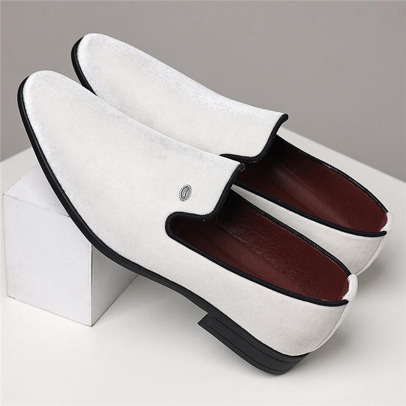 Fashion Britain Fashion Pointed White Blue Flats Shoes For Men's Velvet Casual Loafers Formal Dress Footwear Sapatos Tenis Masculino