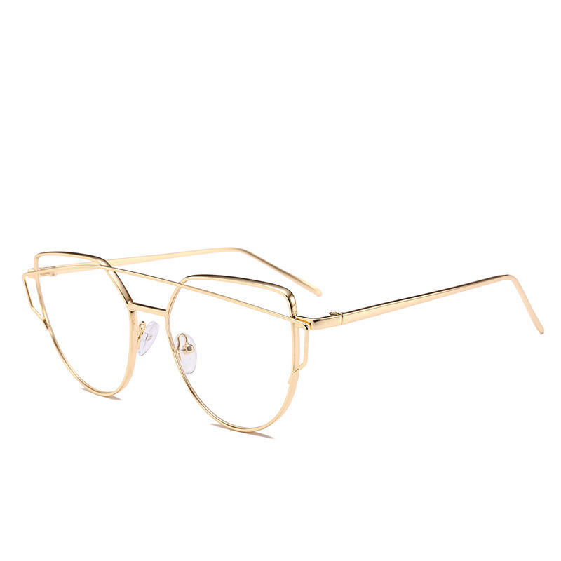 New Cat Eye Eyeglasses  Women Vintage Oversized Metal Glasses Frame Men Anti Blue Light Glasses Gold Optical Spectacle