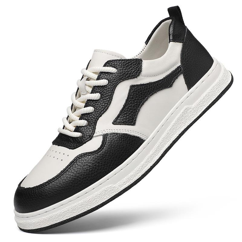 First-layer cowhide shoes niche versatile men's casual panda shoes Korean version tide white shoes soft sole personalized thick-soled men's board