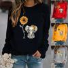 Women Autumn Winter Sunflower Elephant Printed Long Sleeves Round Neck Loose Fleece
