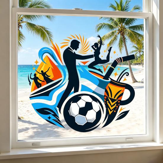 Soccer Window Cling Sport Silhouette Window Stickers Reusable Static PVC Glass Decals for Football Event Party Decor Bedroom School Glass Door Windows