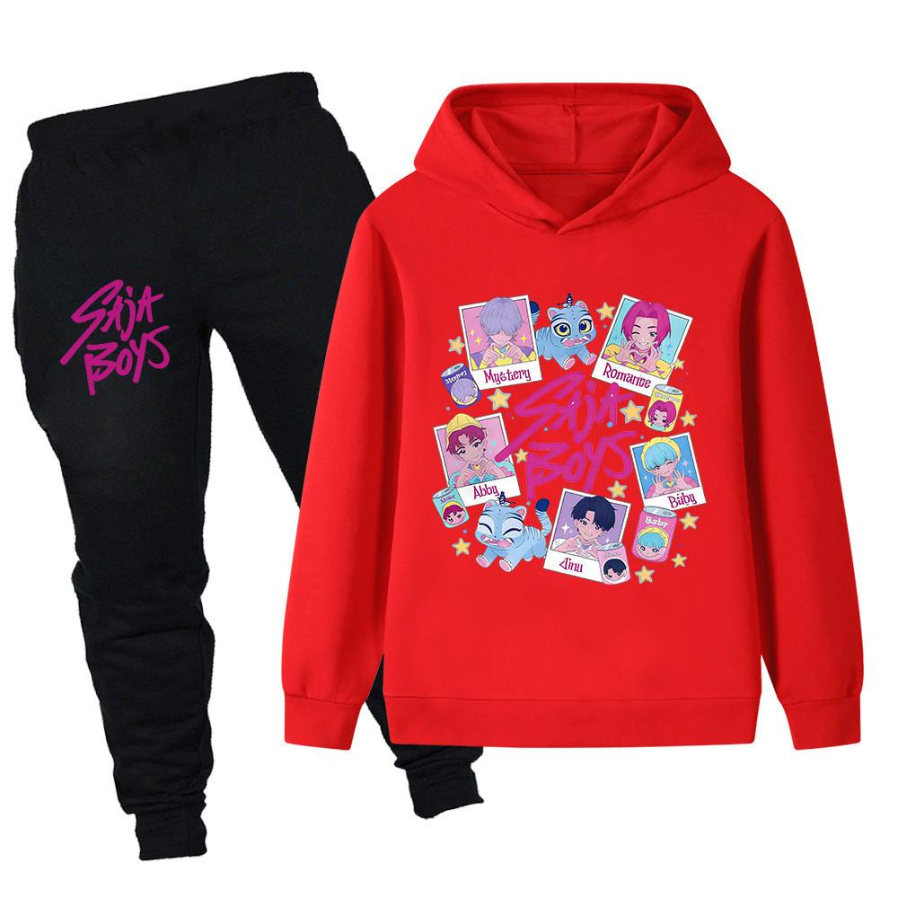 PB1206 Kinder Jungen Mädchen Kpop Mira Zoey Rumi Sajaboys Print Langarm Kapuzenpullover Hose Hosen Kleidung Sets