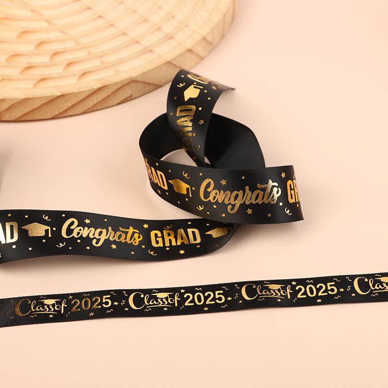 10Yard/Lot 2025 Graduation Satin Ribbon Bronzing Congrats On Congratulations Congrats Grad Decorative Ribbon Gift Wrapping
