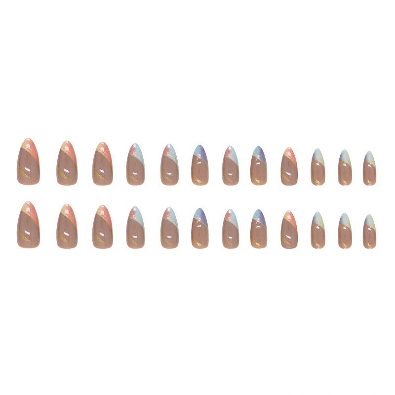 Chic Gradient French Almond Press-On Nails with Gold Accents