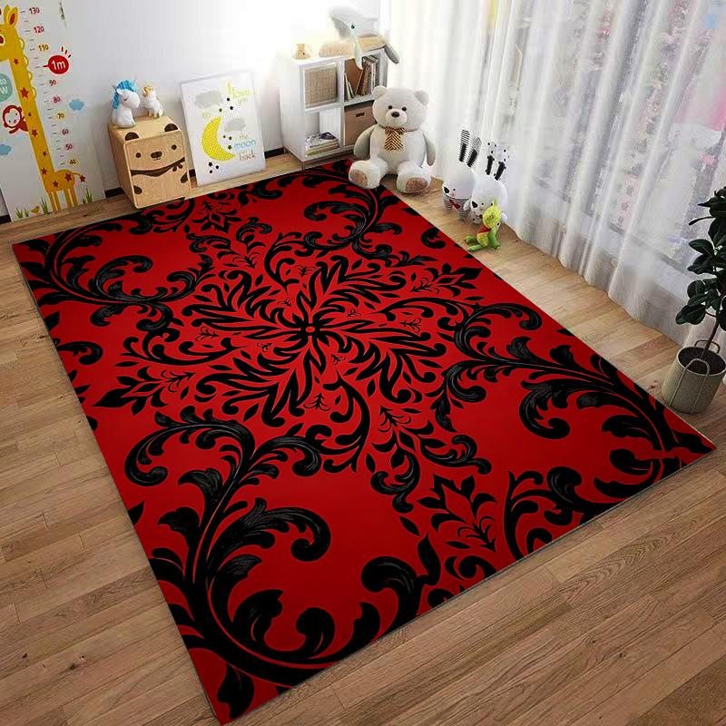 Luxurious Red and Black Floral Pattern Carpet for Living Room Decor Suitable for Use As an Anti-slip for Living Room Bedroom Sofas