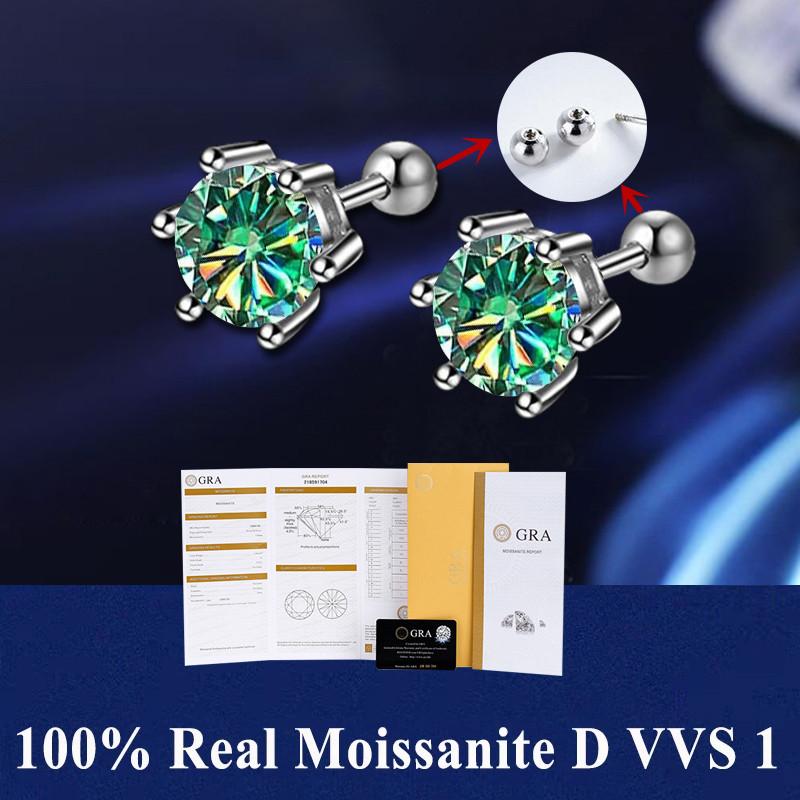 D VVS1 Moissanite Stud Earrings For Women Pass Diamond Tester Pen S925 Platinum Plating Moissanita With 2 GRA Certificates
