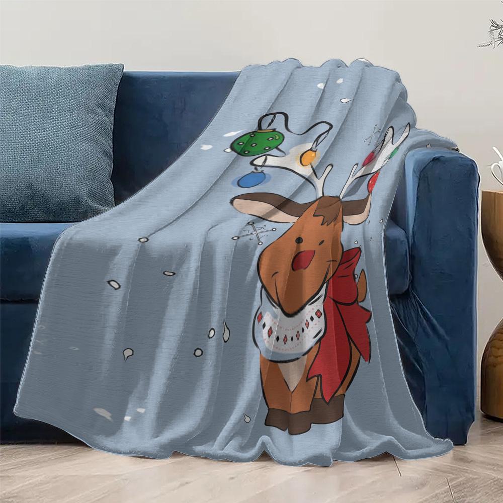 Tuniu Cute Christmas Reindeer Fleece Blanket for Sofa Bed Room Decoration Warm Soft Throw Blanket