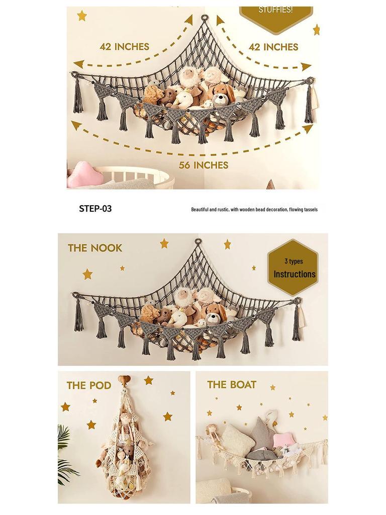 Triangle Wall Toy Storage Mesh Bag - Handmade Plush Hammock