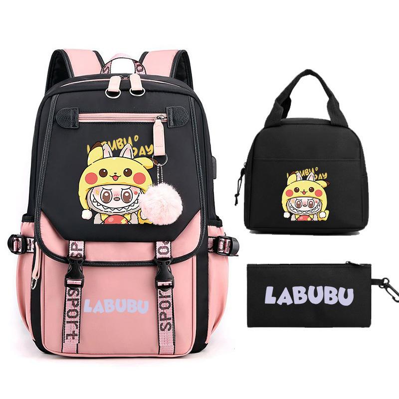 New Labub Children's Schoolbag, Backpack, Shoulder Pencil Case, Three-piece Set, Cute.
