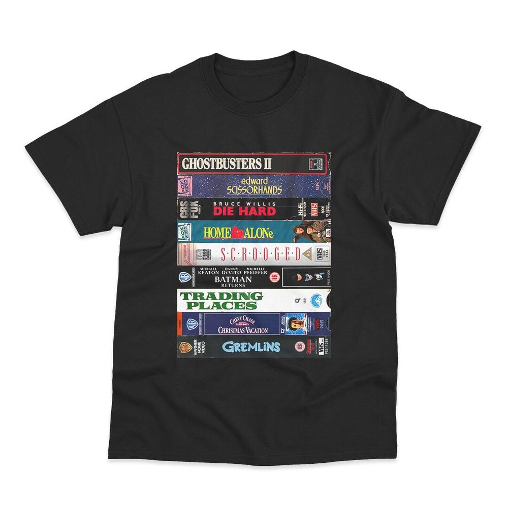 Christmas Collection VHS Tape Direct To Garment Printed Black Cotton T-Shirt