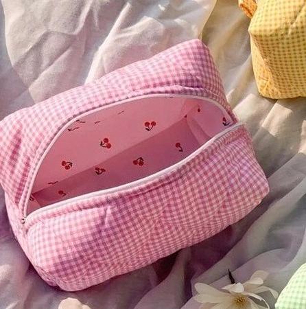 Cute Candy Color Makeup Pouch Plaid Women Large Capacity Portable Cosmetic Box Case Bags Female Storage Make Up Cases