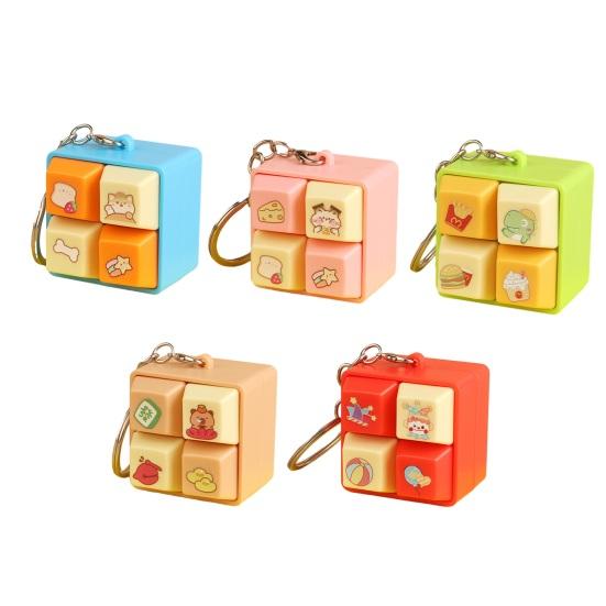 4-Keys Keyboard Fidget Toy with Light Sound Cartoon Keyboard Finger Clicker Toy Decompression Button Fidget Keychain Stress Relief Desk