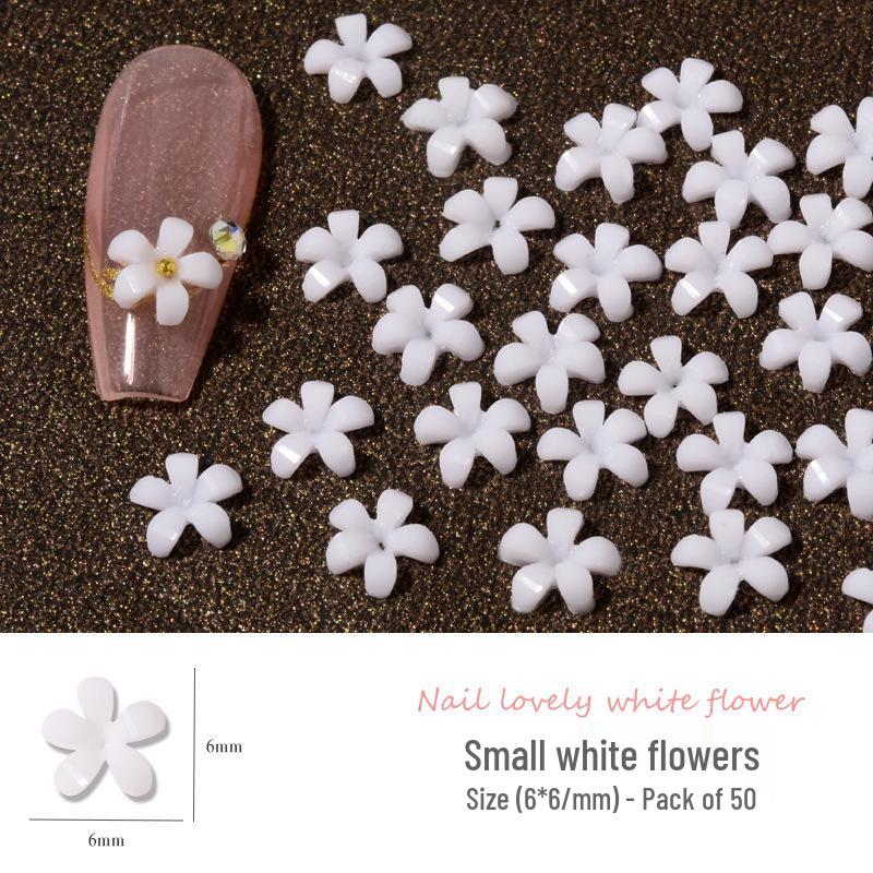 100pcs 3D Japanese-Style Five-Petal White Flower Resin Nail Decorations