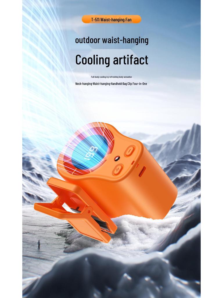 T511 High-Speed Rechargeable Waist & Neck Fan with Long Battery Life - Mini Portable Clip-on
